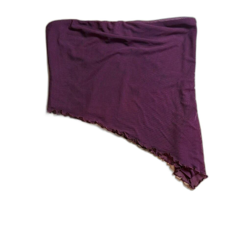 Edikted Plum Purple Ribbed Asymmetric Tube Top Ruffle Hem Burgundy NWT Medium